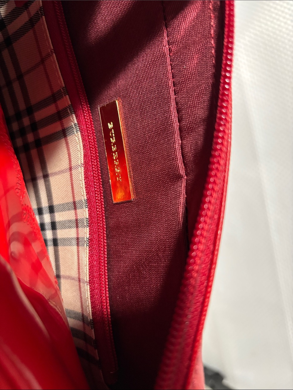 Burberry Red Structured Saffiano Satchel with Gold Hardware - Picture 6 of 12